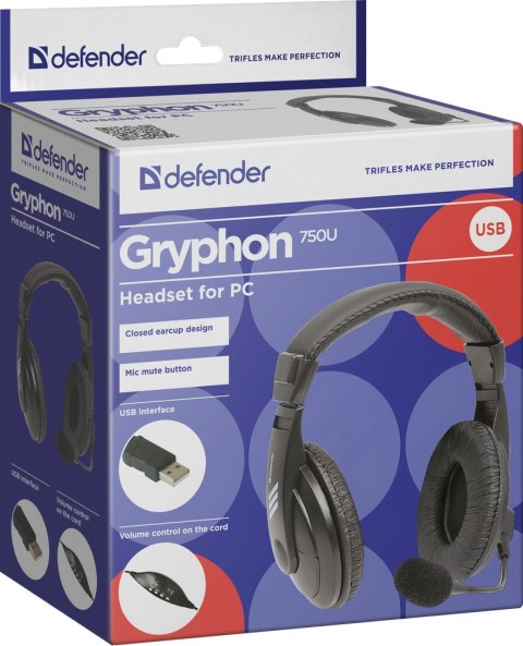 SŁUCHAWKI DEFENDER GRYPHON 750U USB CZARNE