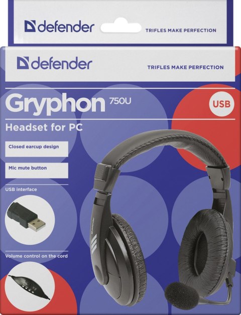 SŁUCHAWKI DEFENDER GRYPHON 750U USB CZARNE