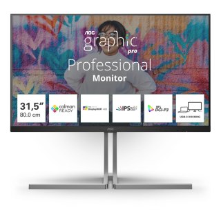 AOC U32U3CV monitor komputerowy 80 cm (31.5") 3840 x 2160 px 4K Ultra HD LCD Czarny