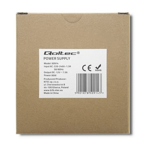QOLTEC ZASILACZ NA SZYNĘ DIN 90W | 12V | 7.5A | BIAŁY | SLIM QOLTEC ZASILACZ NA SZYNĘ DIN 90W | 12V | 7.5A | BIAŁY | SLIM