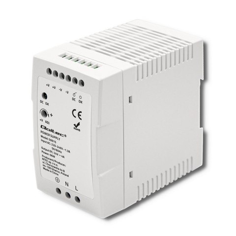 QOLTEC ZASILACZ NA SZYNĘ DIN 96W | 24V | 4A | BIAŁY | SLIM QOLTEC ZASILACZ NA SZYNĘ DIN 96W | 24V | 4A | BIAŁY | SLIM