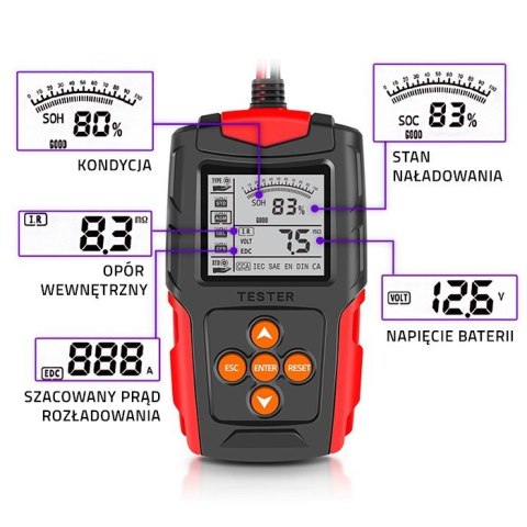 QOLTEC TESTER AKUMULATORA Z WYŚWIETLACZEM LCD |12V | 24V | 3AH-200AH QOLTEC TESTER AKUMULATORA Z WYŚWIETLACZEM LCD |12V | 24V | 3AH-200AH