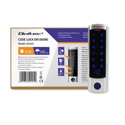 QOLTEC ZAMEK SZYFROWY DIONE Z CZYTNIKIEM RFID | KOD | KARTA | BRELOK | DZWONEK | IP68 | EM | SLIM QOLTEC ZAMEK SZYFROWY DIONE Z CZYTNIKIEM RFID | KOD | KARTA | BRELOK | DZWONEK | IP68 | EM | SLIM