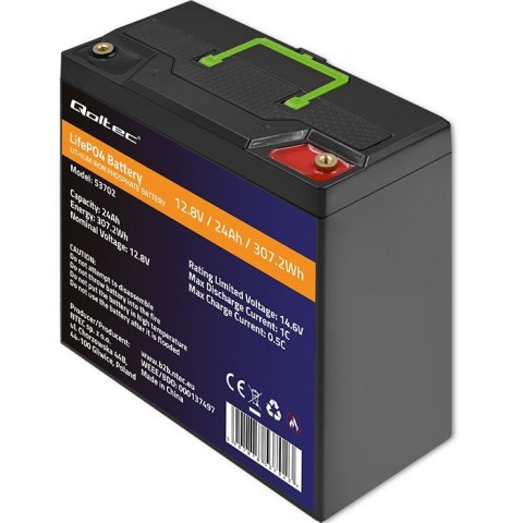 QOLTEC AKUMULATOR LIFEPO4 LITOWO-ŻELAZOWO-FOSFORANOWY | 12.8V | 24AH | 307.2WH | BMS QOLTEC AKUMULATOR LIFEPO4 LITOWO-ŻELAZOWO-FOSFORANOWY | 12.8V | 24AH | 307.2WH | BMS