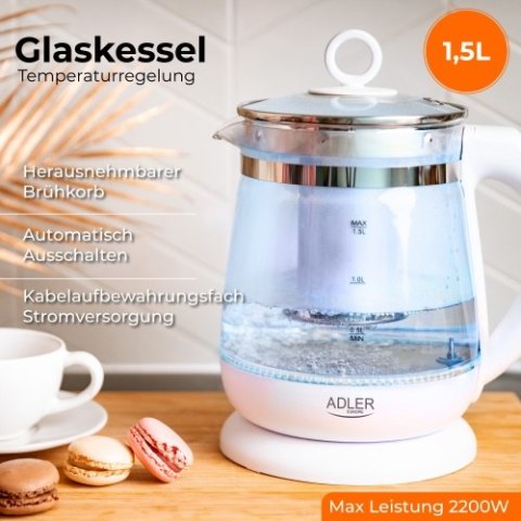 Czajnik szklany 1,5 L z zaparzaczem oraz regulacją temp.