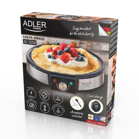 Adler AD 3058 urządzenie do smażenia naleśników 1 naleś. 1600 W Czarny, Stal nierdzewna Adler AD 3058 urządzenie do smażenia naleśników 1 naleś. 1600 W Czarny, Stal nierdzewna