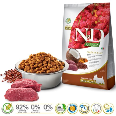 FARMINA N&D QUINOA DOG SKIN&COAT, VENISON, COCONUT ADULT MINI 2,5kg FARMINA N&D QUINOA DOG SKIN&COAT, VENISON, COCONUT ADULT MINI 2,5kg