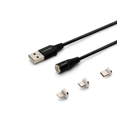 SAVIO KABEL MAGNETYCZNY USB - USB TYP C, MICRO I LIGHTNING, 2M, CZARNY CL-155 SAVIO KABEL MAGNETYCZNY USB - USB TYP C, MICRO I LIGHTNING, 2M, CZARNY CL-155