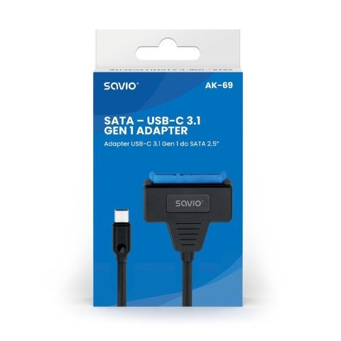 SAVIO ADAPTER USB-C 3.1 GEN 1 (M) - SATA (F) DO DYSKÓW 2.5" AK-69 SAVIO ADAPTER USB-C 3.1 GEN 1 (M) - SATA (F) DO DYSKÓW 2.5" AK-69
