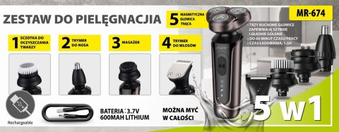 Zestaw do golenia 5w1 USB MAESTRO MR-674 Zestaw do golenia 5w1 USB MAESTRO MR-674