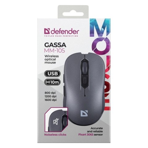 DEFENDER MYSZ GASSA MM-105 RF SILENT SZARA DEFENDER MYSZ GASSA MM-105 RF SILENT SZARA