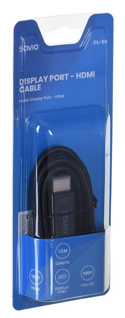 Kabel SAVIO CL-56 (DisplayPort M - HDMI Typ A; 1,5m; kolor czarny) Kabel SAVIO CL-56 (DisplayPort M - HDMI Typ A; 1,5m; kolor czarny)