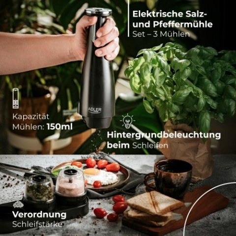 Młynek do przypraw, soli i pieprzu - Zestaw 3 młynków - USB Młynek do przypraw, soli i pieprzu - Zestaw 3 młynków - USB