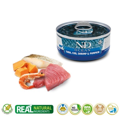 FARMINA N&D CAT OCEAN TUNA,COD,SHRIMP&PUMPKIN 70g FARMINA N&D CAT OCEAN TUNA,COD,SHRIMP&PUMPKIN 70g