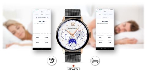 Smartwatch Damski Giewont GW330-4 Różowe Złoto-Róż Pudrowy Pasek Silikonowy + Czarna Bransoleta