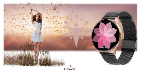 Smartwatch Damski Giewont GW330-4 Różowe Złoto-Róż Pudrowy Pasek Silikonowy + Czarna Bransoleta