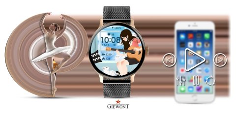 Smartwatch Damski Giewont GW330-4 Różowe Złoto-Róż Pudrowy Pasek Silikonowy + Czarna Bransoleta