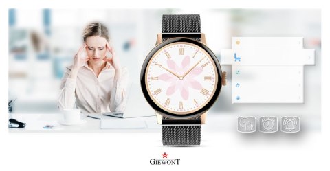 Smartwatch Damski Giewont GW330-4 Różowe Złoto-Róż Pudrowy Pasek Silikonowy + Czarna Bransoleta