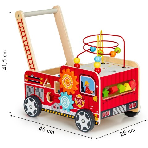 Drewniany pchacz edukacyjny z klockami dla dzieci - Straż Pożarna
