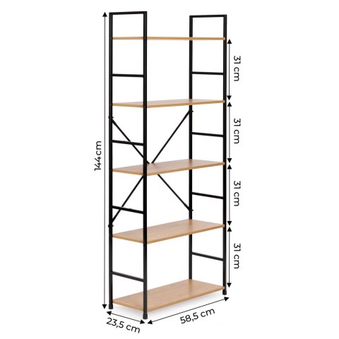 Regał drewniany szeroki nowoczesny LOFT 5 półek