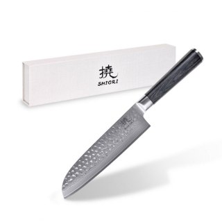 Nóż uniwersalny Shiori Chairo Santoku ze stali damasceńskiej