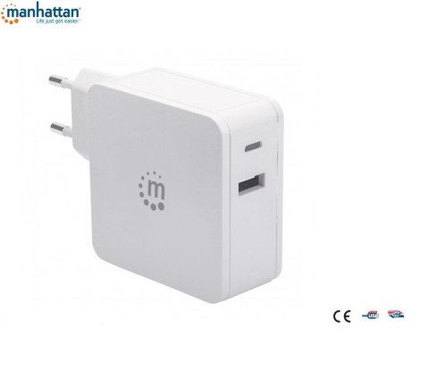 Zasilacz sieciowy Manhattan Power Delivery 230V USB-C, 45W USB-A 5V, biały