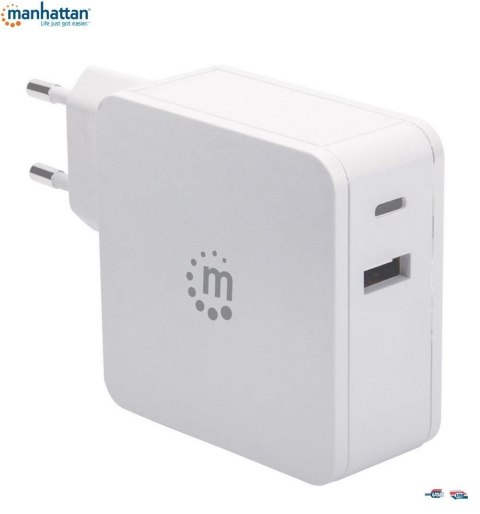 Zasilacz sieciowy Manhattan Power Delivery 230V USB-C, 60W USB-A 5V, biały