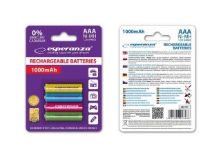 Akumulatorki AAA Esperanza 1000mAh 4szt. mix kolorów