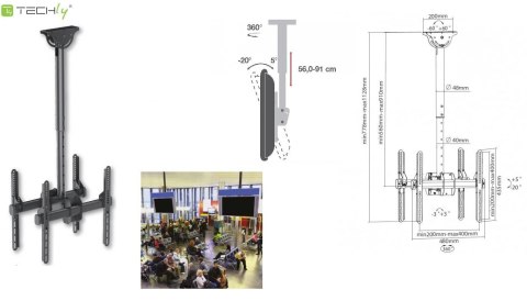 Uchwyt sufitowy Techly 32"-55", 2x45kg na 2 monitory