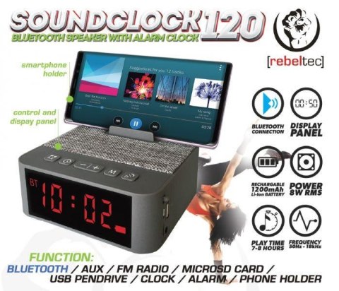 Głośnik Bluetooth/FM/USB Rebeltec SoundClock 120 radiobudzik silver