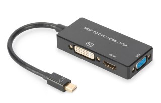 Kabel adapter DIGITUS 3w1 mini DisplayPort 4K 30Hz/1080p 60Hz miniDP/HDMI(UHD)+DVI-I+VGA(FHD) M/Ż 0,2m