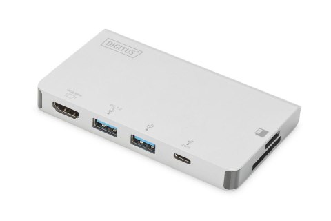 Stacja dokująca podróżna DIGITUS USB Typ C, 6-portów 4K 30Hz, HQ, aruminiowa, srebrna