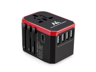 Adapter podróżny zasilacz Maclean MCE238 4xUSB 2,4A + USB-C 3A bezpiecznik 8A Quick and Fast Charge, 150 kraje świata