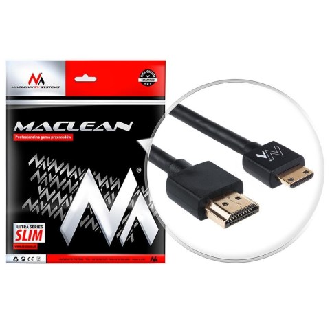 Kabel HDMI A-C Maclean MCTV-713 HDMI 1.4 (M) - miniHDMI 1.4 (M) ULTRA SLIM, czarny 3m Kabel HDMI A-C Maclean MCTV-713 HDMI 1.4 (M) - miniHDMI 1.4 (M) ULTRA SLIM, czarny 3m