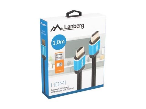 Kabel HDMI Lanberg M/M v2.0 1m czarny pełna miedź Box Premium certyfikat