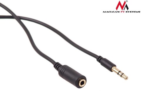 Kabel audio Maclean MCTV-818 miniJack 3,5mm (M) - miniJack 3,5mm (F), 1m, metalowy wtyk, czarny