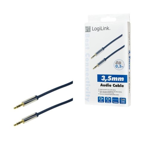 Kabel audio stereo LogiLink CA10030 3,5 mm, M/M, 0,3m, niebieski