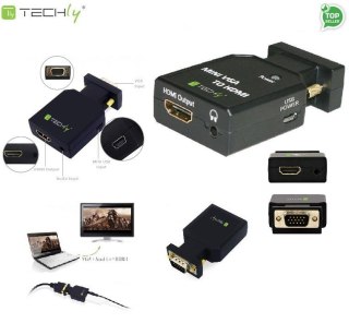 Adapter Techly IDATA VGA-HDMINI VGA+Audio Jack 3,5mm na HDMI 1080p