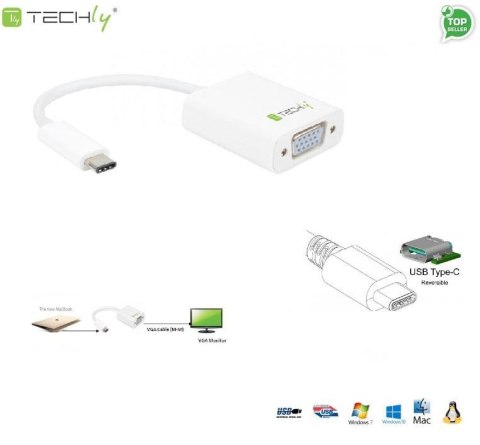 Adapter Techly USB31-VGA USB-C 3.1 na VGA M/Ż, biały 0,15m IADAP