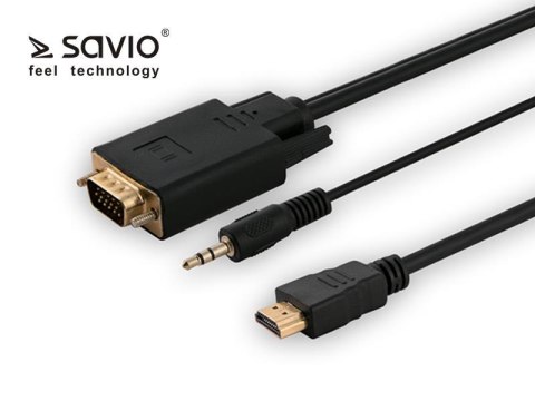 Kabel HDMI Savio CL-104 19pin męski - VGA męski 1,8m