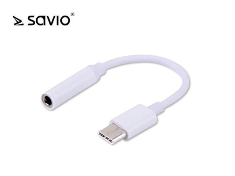 Kabel adapter Savio AK-35 USB Typ C - mini Jack 3,5 mm, biały