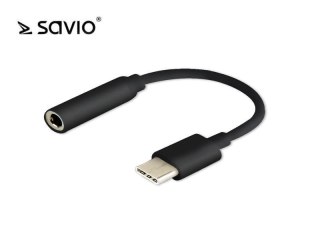 Kabel adapter Savio AK-35 USB Typ C - mini Jack 3,5 mm, czarny