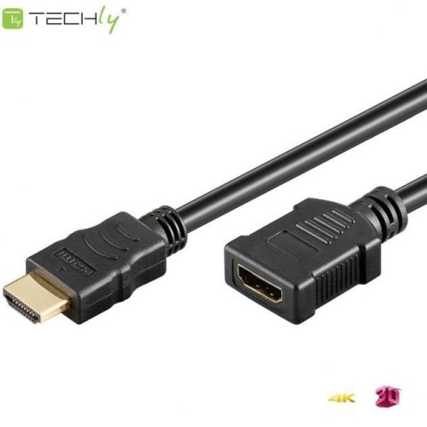 Przedłużacz HDMI Techly HDMI-HDMI V1.4 M/F Ethernet 3D 4K, 1,8m, czarny