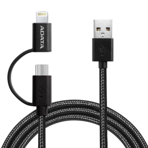 Kabel ADATA 2-in-1 Lightning USB + MicroUSB-B - USB-A 2.0 M/M 1m czarny