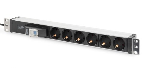 Listwa zasilająca DIGITUS PDU 19" RACK 6xSchuko kabel 2m 1xSchuko 16A wł./wył. nadmiarowo-prądowy alu.