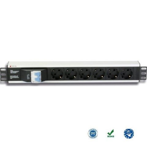 Listwa zasilająca Rack19" TechlyPro I-CASE STRIP-16SH 6 gniazd Schuko 3m czarna