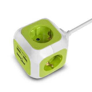 Listwa zasilająca przedłużacz GreenBlue GB118G MagicCube poczwórne gniazdo prądowe, 2 wejścia USB 1,4m wersja niemiecka