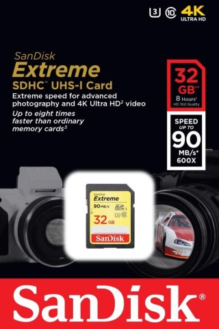 Karta pamięci SDHC SanDisk Extreme 32GB 90MB/s Class 10 UHS-I U3