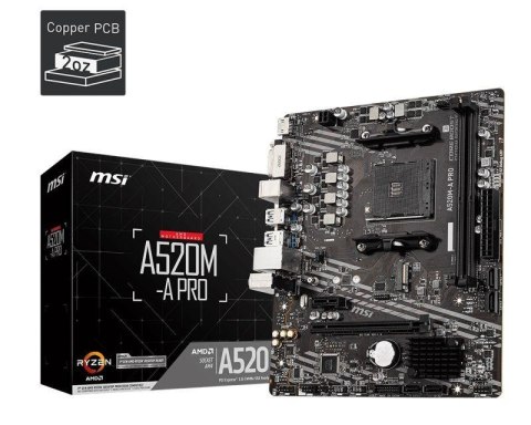 Płyta MSI A520M-A PRO /AMD A520/DDR4/SATA3/M.2/USB3.1/PCIe3.0/AM4/mATX