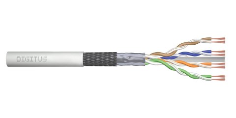 Kabel teleinformatyczny patchcordowy DIGITUS kat.6, SF/UTP, linka, AWG 26/7, LSOH, 100m, szary, karton